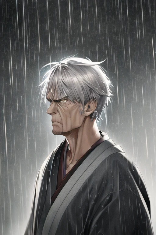 [NovelAI] rambut pendek marah Karya masterpiece pria tua kimono hujan [Ilustrasi]